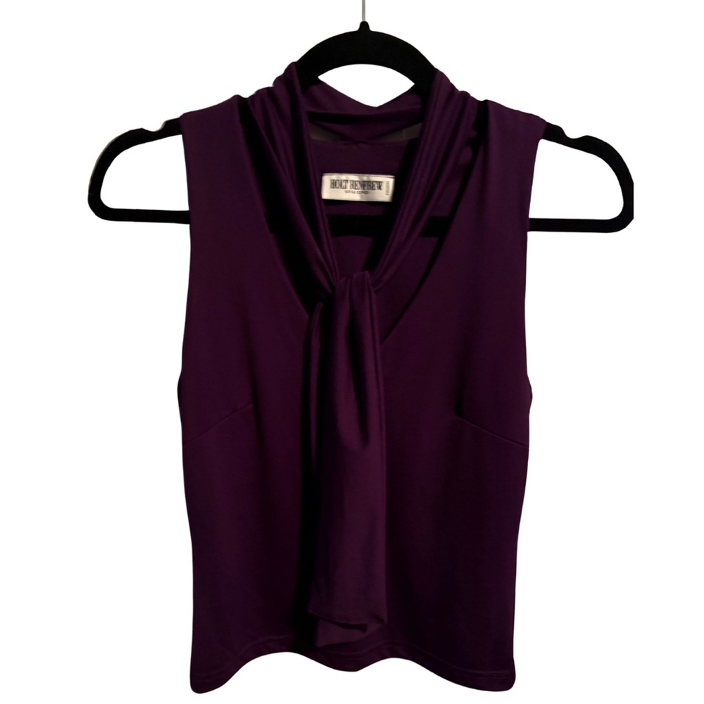 Holt Renfrew Studio Purple Sleeveless Tie-Neck Top (Size M)